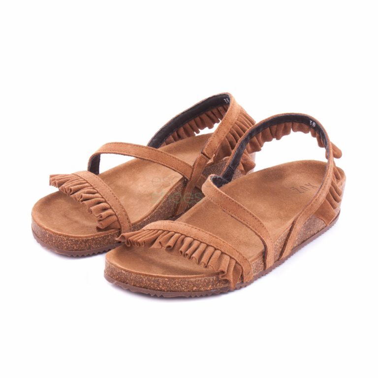 Sandalias XUZ Cunha Baixa com Folhos Castanho 40580-CS