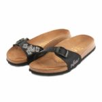 Sandálias BIRKENSTOCK Papillio 133613 Madrid Textile Flowers Stitch Black