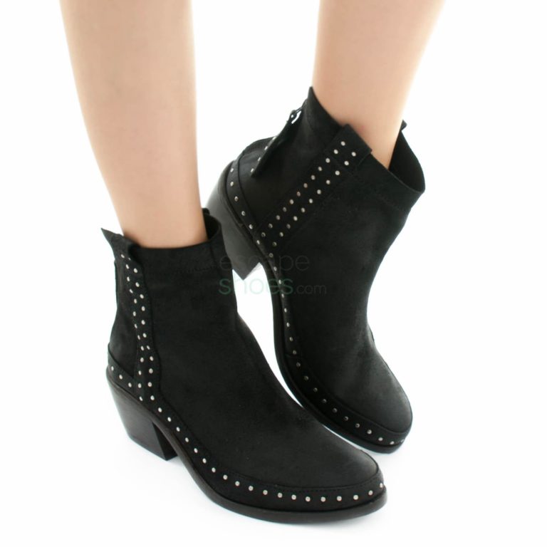 Botins XUZ com Tachas Split Coupe Preto 124638-P