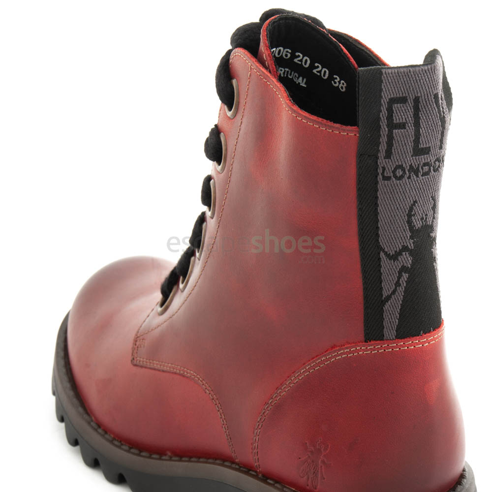 Fly London Roxy Lace Up Ankle Boots in Red Leather